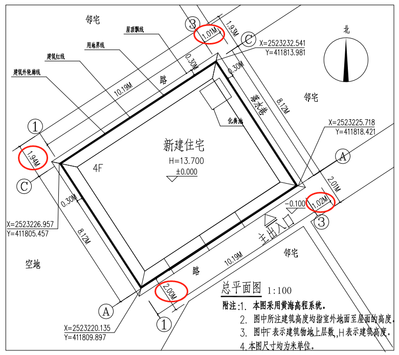 宗地图:建筑红线与退线距离标注
